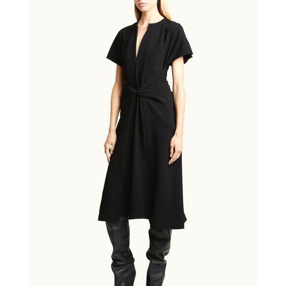 Proenza Schouler Black Julie Twist Front Matte Crepe Dress 6 NEW Viscose Midi